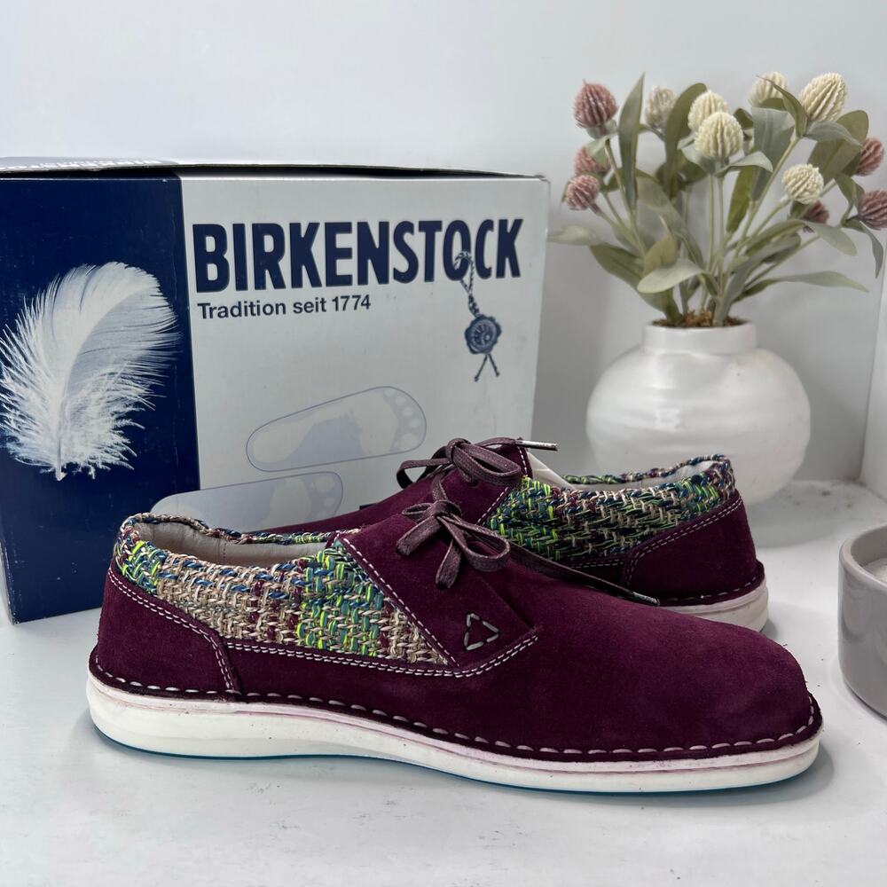 Birkenstocks Memphis Suede/Textile Shoes Burgundy Men 8/Women 10 EU 41 NWB - Picture 5 of 9